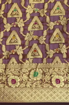 Wine Woven Organza Saree With Blouse