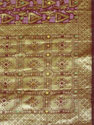 Wine Woven Organza Saree With Blouse 4