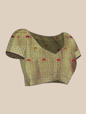 Wine Woven Organza Saree With Blouse 5