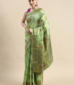 Green Woven Organza Saree With Blouse