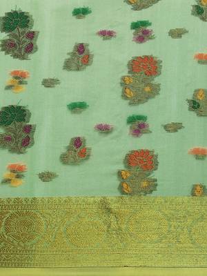 Green Woven Organza Saree With Blouse 3
