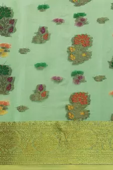 Green Woven Organza Saree With Blouse