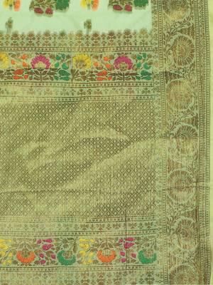 Green Woven Organza Saree With Blouse 4