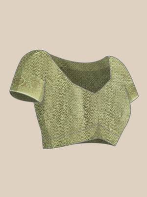 Green Woven Organza Saree With Blouse 5