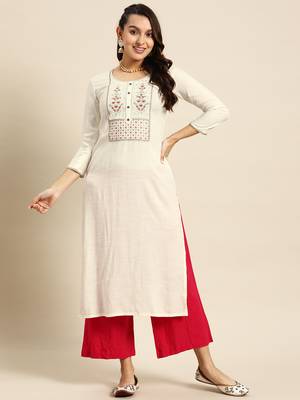 White Poly Rayon Floral Embroidered Kurta 1