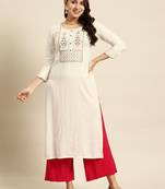 White Poly Rayon Floral Embroidered Kurta
