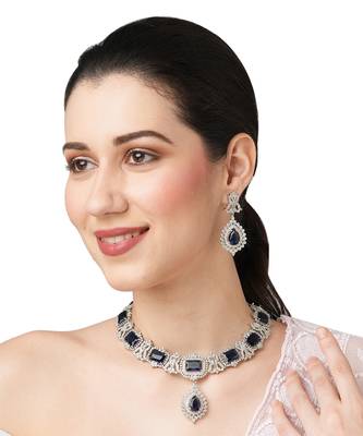 Blue Sapphire Choker Set with Diamonds 1
