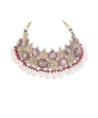 Pearl Polki and Ruby Bridal Neckalce Set with Maang Tikka 2