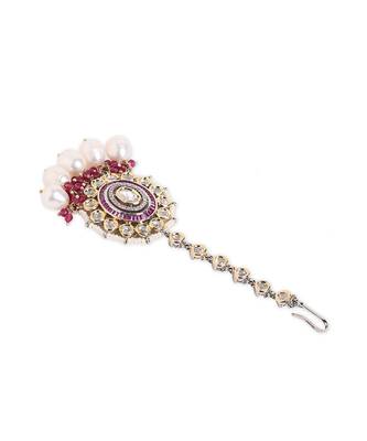 Pearl Polki and Ruby Bridal Neckalce Set with Maang Tikka 5