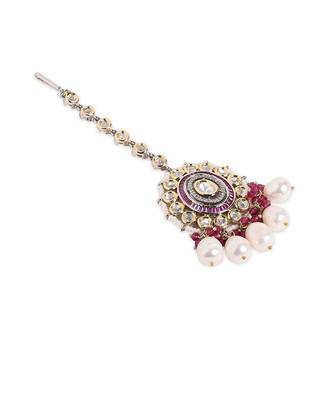 Pearl Polki and Ruby Bridal Neckalce Set with Maang Tikka 6