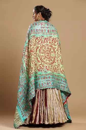 Bandhani Dupatta, Textured Lehenga And Blouse