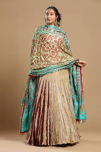 Bandhani Dupatta, Textured Lehenga And Blouse