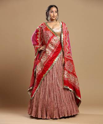 Bandhani Dupatta, Textured Lehenga And Blouse 1