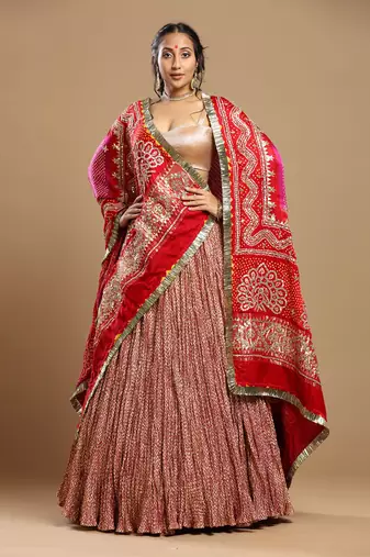 Bandhani Dupatta, Textured Lehenga And Blouse