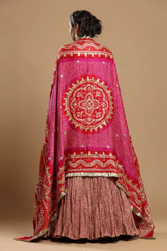 Bandhani Dupatta, Textured Lehenga And Blouse