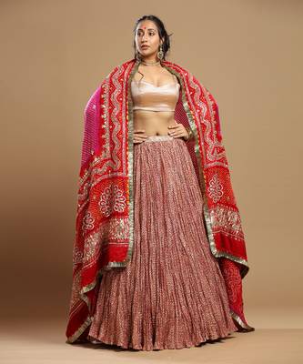 Bandhani Dupatta, Textured Lehenga And Blouse 4