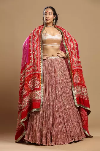 Bandhani Dupatta, Textured Lehenga And Blouse