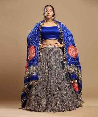 Bandhani Dupatta, Textured Lehenga And Blouse 3