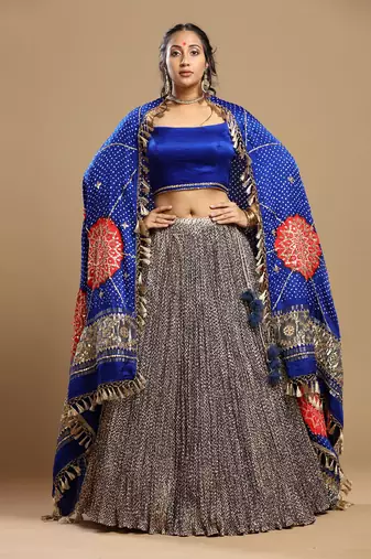 Bandhani Dupatta, Textured Lehenga And Blouse