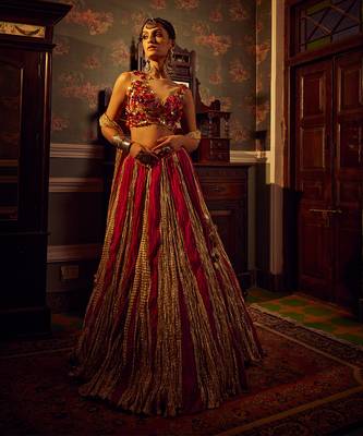 Pink Metallic Tissue Textured lehenga set 2