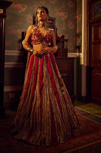 Pink Metallic Tissue Textured lehenga set