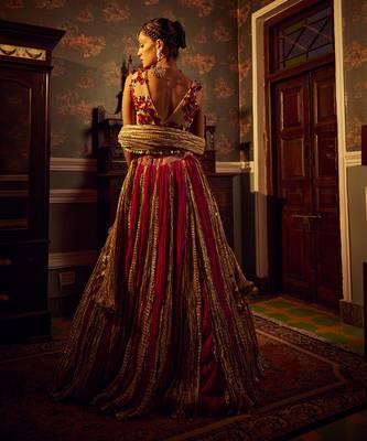 Pink Metallic Tissue Textured lehenga set 3