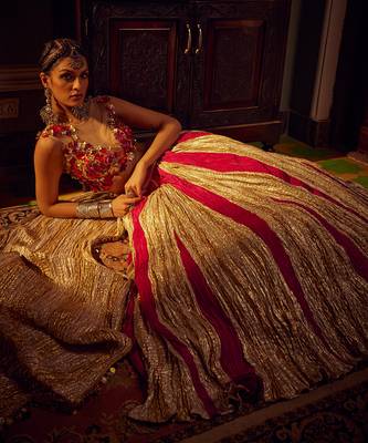 Pink Metallic Tissue Textured lehenga set 4