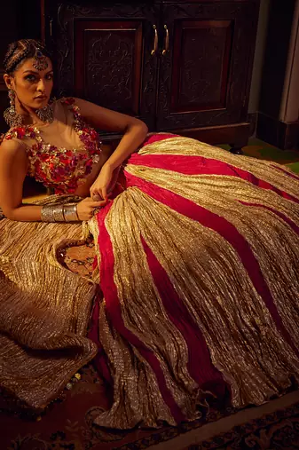 Pink Metallic Tissue Textured lehenga set