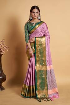 Onion pink woven silk blend saree with blouse