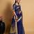 Navy blue woven organza saree with blouse