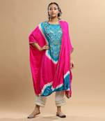 Fuschia Pink And Turqoise Bandhani Kaftan