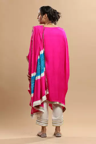 Fuschia Pink And Turqoise Bandhani Kaftan