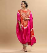 Orange And Fuschiia Pink Bandhani Kaftan
