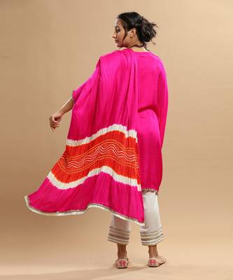 Orange And Fuschiia Pink Bandhani Kaftan 4