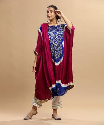 Electric Blue And Majenta Bandhani Kaftan 1