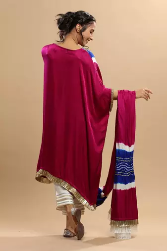 Electric Blue And Majenta Bandhani Kaftan
