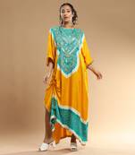 Sea Green And Yellow Bandhani Kaftan