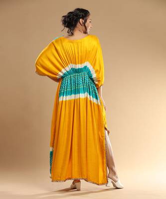 Sea Green And Yellow Bandhani Kaftan 3