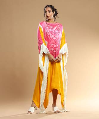 Pink And Yellow Bandhani Kaftan 1