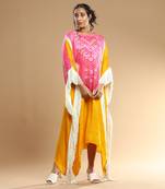 Pink And Yellow Bandhani Kaftan