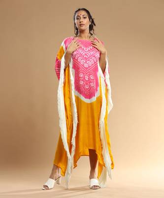 Pink And Yellow Bandhani Kaftan 2