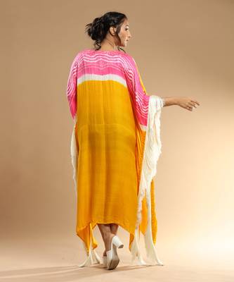 Pink And Yellow Bandhani Kaftan 3