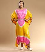 Pink And Yellow Bandhani Kaftan