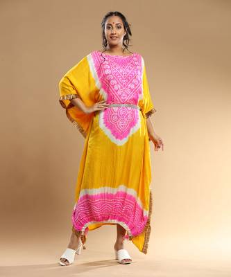 Pink And Yellow Bandhani Kaftan 3