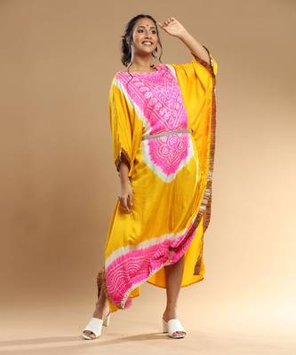 Pink And Yellow Bandhani Kaftan 4
