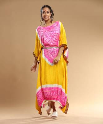 Pink And Yellow Bandhani Kaftan 5