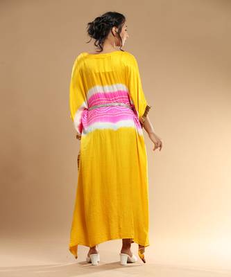 Pink And Yellow Bandhani Kaftan 6