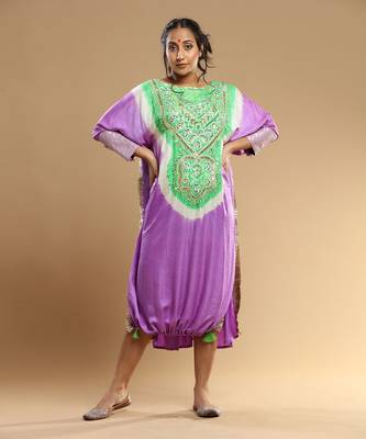 Mauve And Green Bandhani Kaftan 1