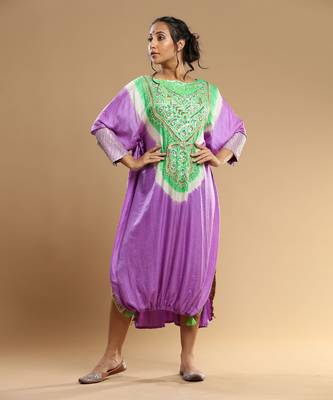 Mauve And Green Bandhani Kaftan 2