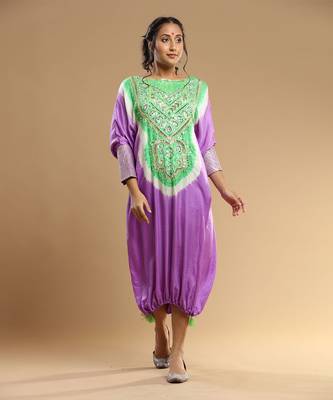 Mauve And Green Bandhani Kaftan 3